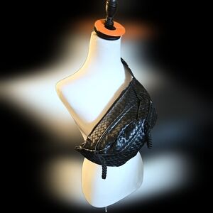 Black Woven Pleather Shoulder Bag